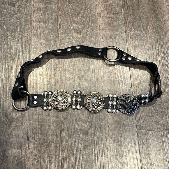 Accessories - Leather and stone silver medallion wrap belt